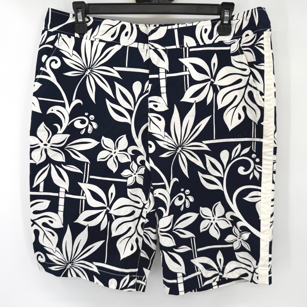 Tommy Bahama Shorts Womens 8 Ink Bamboo Beach Bermuda Tropical Floral TW8342